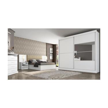 Imagem de Guarda Roupa Guarda-roupa Londres Flex 2 Portas de Correr 4 Gavetas MDP com Espelho Branco com Caramelo Móveis Europa