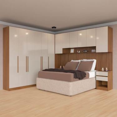 Imagem de Guarda Roupa Modulado Queen Ponte 160 Lugano 12 Portas 7 Gavetas MDP Avelã-cappuccino Bartira Móveis