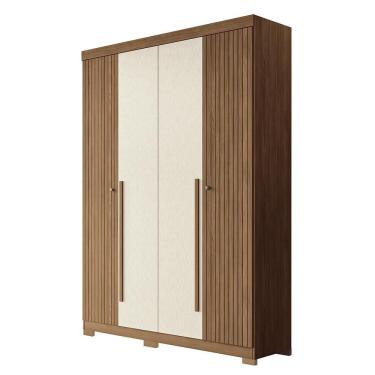 Imagem de Guarda Roupa Solteiro Buriti Ripado 4 Portas 2 Gavetas MDP-MDF Jatobá-Areia Santos Andirá