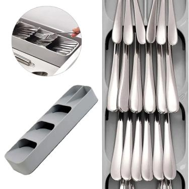 Imagem de Organizador De Gaveta Para Talheres | Separador De Garfos, Facas E Colheres -:cinza