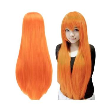 Imagem de Peruca Sintética Lisa De 80cm Para Cosplay, Branca, Roxa, Verde, Prata