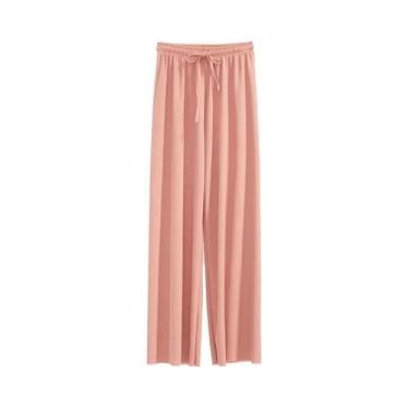Imagem de Calças Femininas De Seda Gelada Com Perna Larga E Comprimento No Torno