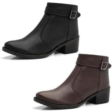 Imagem de Kit 2 Bota Feminina Casual Cano Curto Salto Baixo Confortável Zíper Lisa Dia A Dia-Femi...