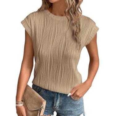 Imagem de Camiseta PRETTYGARDEN Verão Primavera 2025 Manga Curta Caqui P