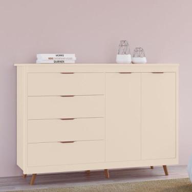 Imagem de Cômoda Ravenna 100 MDF com 4 Gavetas 2 Portas e Kit de Pés Estilo Retr