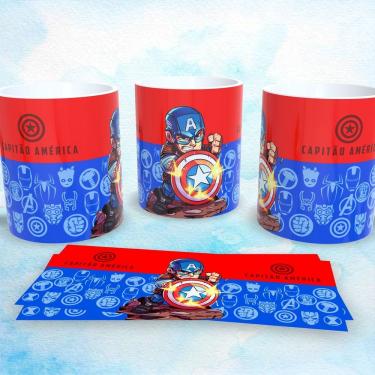 Imagem de Caneca de Porcelana 325ML Decorada Vingadores Marvel Capitão América para Bebidas Quentes e Frias Branco Outras Marcas