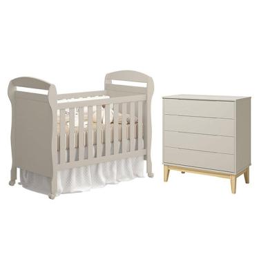 Imagem de Berço Americano Danny E Cômoda Gaveteiro Elfe Classic Areia Acetinado Natural - Reller