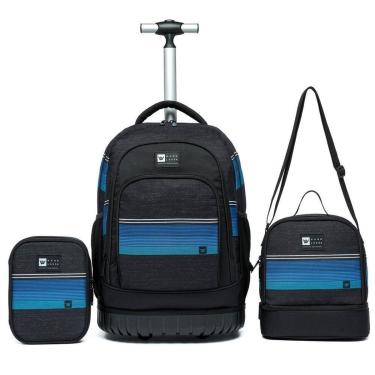 Imagem de Kit Mochila Escolar De Rodinhas Reforçada Juvenil 20 Litros-Masculino