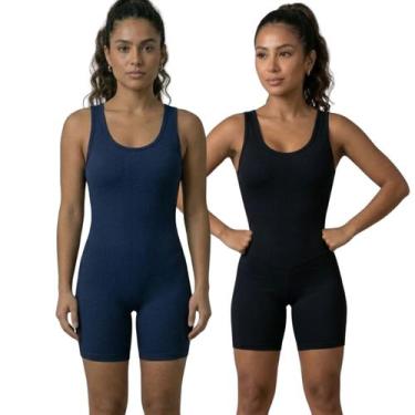 Imagem de KIT 2 Macaquinho Fitness Liso Bella Fiore Sem Bojo Suplex Roupa Academ