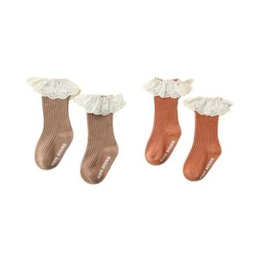 Imagem de Meias De Algodão Longas Com Renda Para Meninas, Meias De Tubo Médio Pa