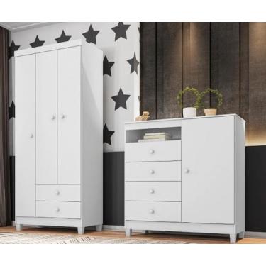Imagem de Kit Guarda Roupa Infantil 3 Portas 2 Gavetas e Cômoda Sapateira 1 Port