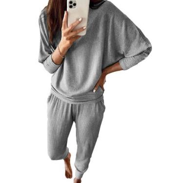 Imagem de Conjunto de Moletom PRETTYGARDEN Feminino 2 Peças Canelado Cinza P