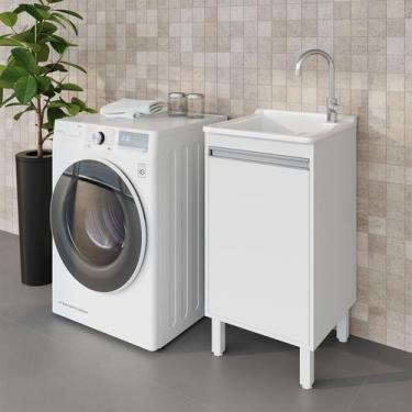Imagem de Tanque de Lavanderia Fibra 20L com Gabinete MDF 45cm Branco, Suporte p