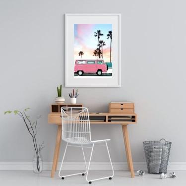 Imagem de Quadro Praia Kombi Rosa - 60x48cm