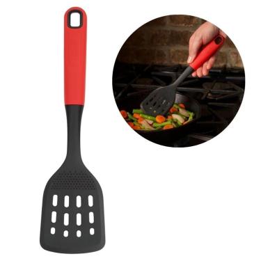 Imagem de Espátula Vazada em Nylon Utensílio Multiuso para Cozinhar com Cabo Ergonômico em Silico...