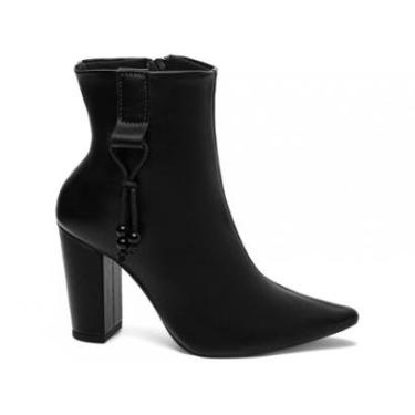Imagem de Bota Cano Curto Salto Alto Grosso Bico Fino Feminina 9 cm Genero:Feminino;Cor:;Tamanho:...