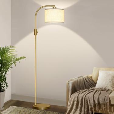 Imagem de 【Atualizado】 Luminária de chão dourada regulável, lâmpada LED de 1200 lúmens incluída,...