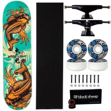 Imagem de Skate Wood Light Carpa 8.0 Montado Roda Next 53mm Abec 15 Cor:Azul - W