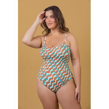 Imagem de Maiô Alças Fixas Estampado Plus Size - Cor De Cacau, 54, Listras assim