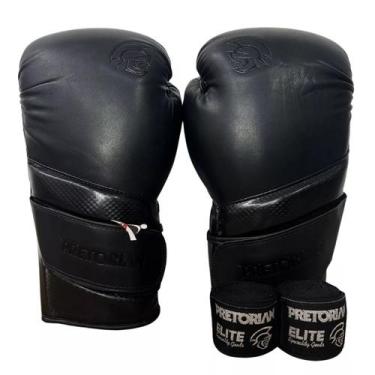 Imagem de Kit Luva Muay Thai Boxe Pretorian Elite + Bandagem, Preto, 16 oz