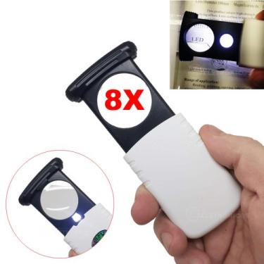 Imagem de Lupa Portátil Ampliação 8x Lente 33mm Luz Led Bolso Ou Mão Leitura Ido