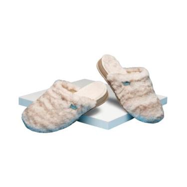 Imagem de Pantufa Feminina Em Pelúcia Pegada Chinelo Pelos Em Lã, Creme com marr