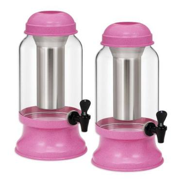 Imagem de Kit 2 Suqueira Vidro Bebidas 3,2L com Porta Gelo Rosa Pig - Gastrobel