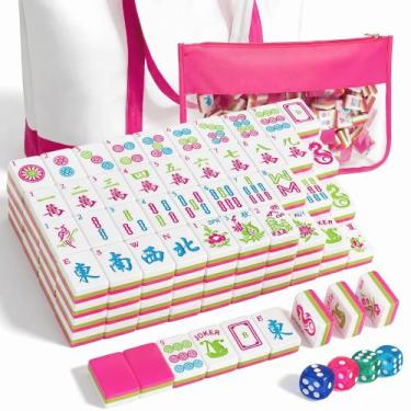 Imagem de Conjunto de Mahjong Americano Soulchen 168 Peças com Peças Rosa e Verd