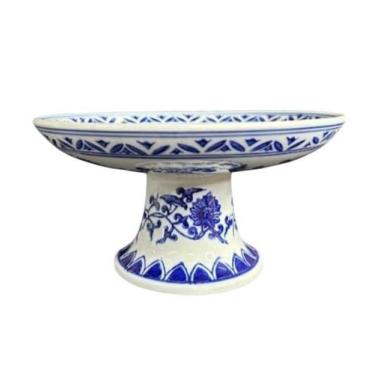 Imagem de Prato p/ Bolo em Ceramica Portuguesa Branco e Azul 32x14,5cm - MP3 Imp