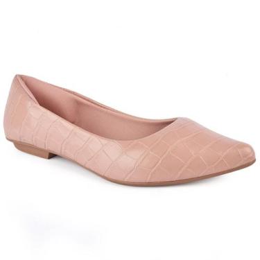 Imagem de Sapatilha Feminina Bico Fino Textura Croco Confortável Moda Casual Tra