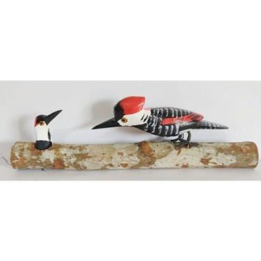 Imagem de Pássaro Pica-pau com Filhote Decoração em Madeira - RD Store, Preto