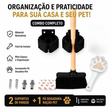 Imagem de Kit 2 Suporte para Vassoura Rodo 1 Pá Colher Dosadora Pet Ração - Trn 