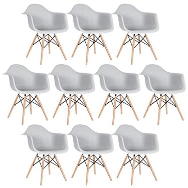Imagem de Loft7, Kit 10 x cadeiras Charles Eames Eiffel DAW com braços Kit Base de madeira clara Kit Cinza claro