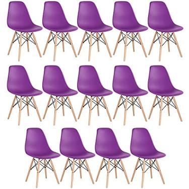 Imagem de Loft7, Kit 14 cadeiras Charles Eames Eiffel DSW com pés de madeira clara Roxo