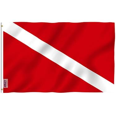 Imagem de Anley Fly Breeze 3x5 Foot Dive Diver Down Flag - Cabeçalho de Lona e Costura Dupla - Bandeiras de Aviso de Mergulho Poliéster com ilhós de latão 3 X 5 Ft