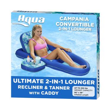 Imagem de Aqua Campania Ultimate 2 in 1 Recliner & Tanner Pool Lounger with Adjustable Backrest and Caddy, Inflatable Pool Float, Teal Hibiscus (AZL14856)
