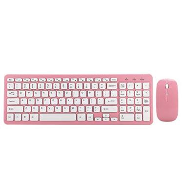 Imagem de Conjunto combinado de teclado de mouse sem fio teclado de mouse para mouse para computador notebook micro receptor de 3 velocidades para laptop (rosa)