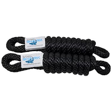 Imagem de Fender Lines Pacote com 2 linhas de para-lama de barco premium duplo trançado preto 1,5 x 1,9 cm com ilhós em uma extremidade para que você não precise se preocupar com amarrar nós Forte, macio, durável, resistente a UV.