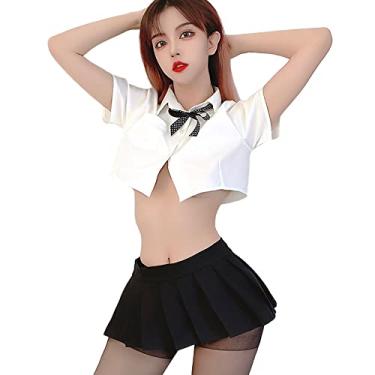 Imagem de Temptshow Fantasias femininas sensuais de cosplay de anime, pijamas fofos (estilo japonês), Preto e branco, Tamanho Único