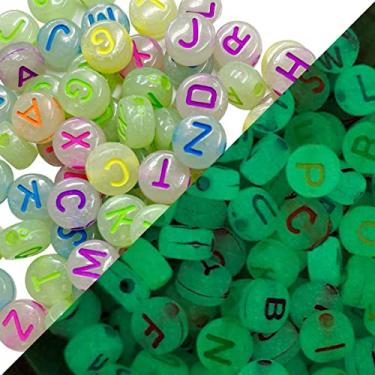 Imagem de 300 Miçangas Neon Brilha no Escuro Conta Letras Coloridas Redondas Alfabeto Completo Para Colar Infantil Pulseira Artesanato Bijuterias Para Crianças