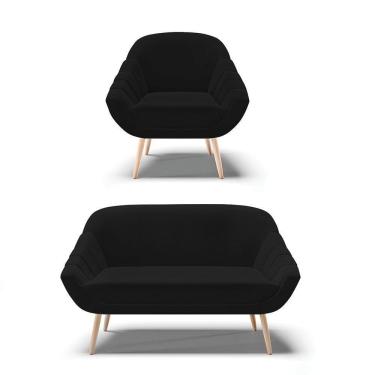 Imagem de Kit 01 Namoradeira E 01 Poltrona Linho Natural A79 Preto