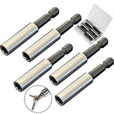 Imagem de TEKPREM Suporte de pontas de extensão magnética forte de 6 mm (1/4"), conjunto de 5 chaves de fenda com haste hexagonal e estojo portátil para segurar pontas de chave de fenda e parafusos