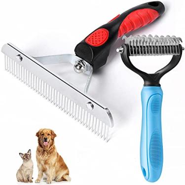 Imagem de Ancinho para cães com dentes longos + pente de escova de desheding, conjunto de ferramentas de desembaraçar pincéis de beleza para animais de estimação para cuidados com cães médios e grandes, pente de gato de pelo longo, escova Husky Pastor Alemão