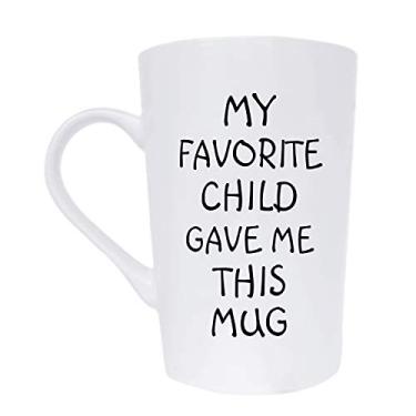 Imagem de MAUAG Caneca de café engraçada para presentes de Natal, My Favorite Child Gave Me This Mug, Best Dad and Mom Gifts Dia dos Pais e Dia das Mães, Ideia de Presente de Filha Filho Crianças, Branca 425 g