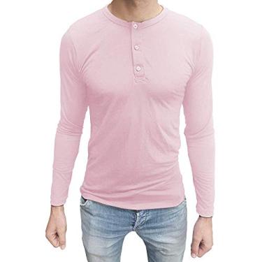Imagem de Camiseta Henley Manga Longa tamanho:m;cor:rosa
