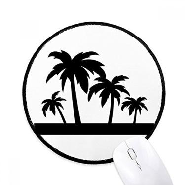 Imagem de Tapete de mouse redondo para computador com contorno de coqueiro e planta preta