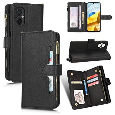 Imagem de Capas de telefone de negócios de moda de luxo compatíveis com Xiaomi Poco M5 Poco M 5 capa de couro com zíper 6 slots de cartão clipe de carteira à prova de choque (preto, Xiaomi Poco M5)
