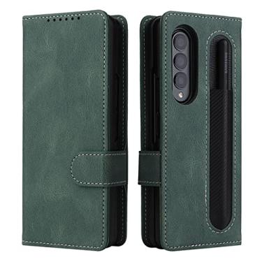 Imagem de Estojo de couro destacável carteira capa para telefone para Samsung Galaxy Z Fold 3 Z Fold 4 5g Luruxy 2 em 1 flip magnético com suporte para caneta, verde, para galaxy Z FOLD 3