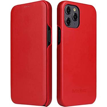 Imagem de MAALYA Capa para iPhone 12 Pro Max, capa flip de couro genuíno fecho magnético livro capa dobrável para iPhone 12 Pro Max 6,7 polegadas, marrom (cor: vermelho)