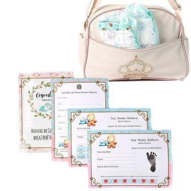 Imagem de Bolsa Maternidade Bege Com 02 Fraldas E Certificados Para Boneca Bebê
